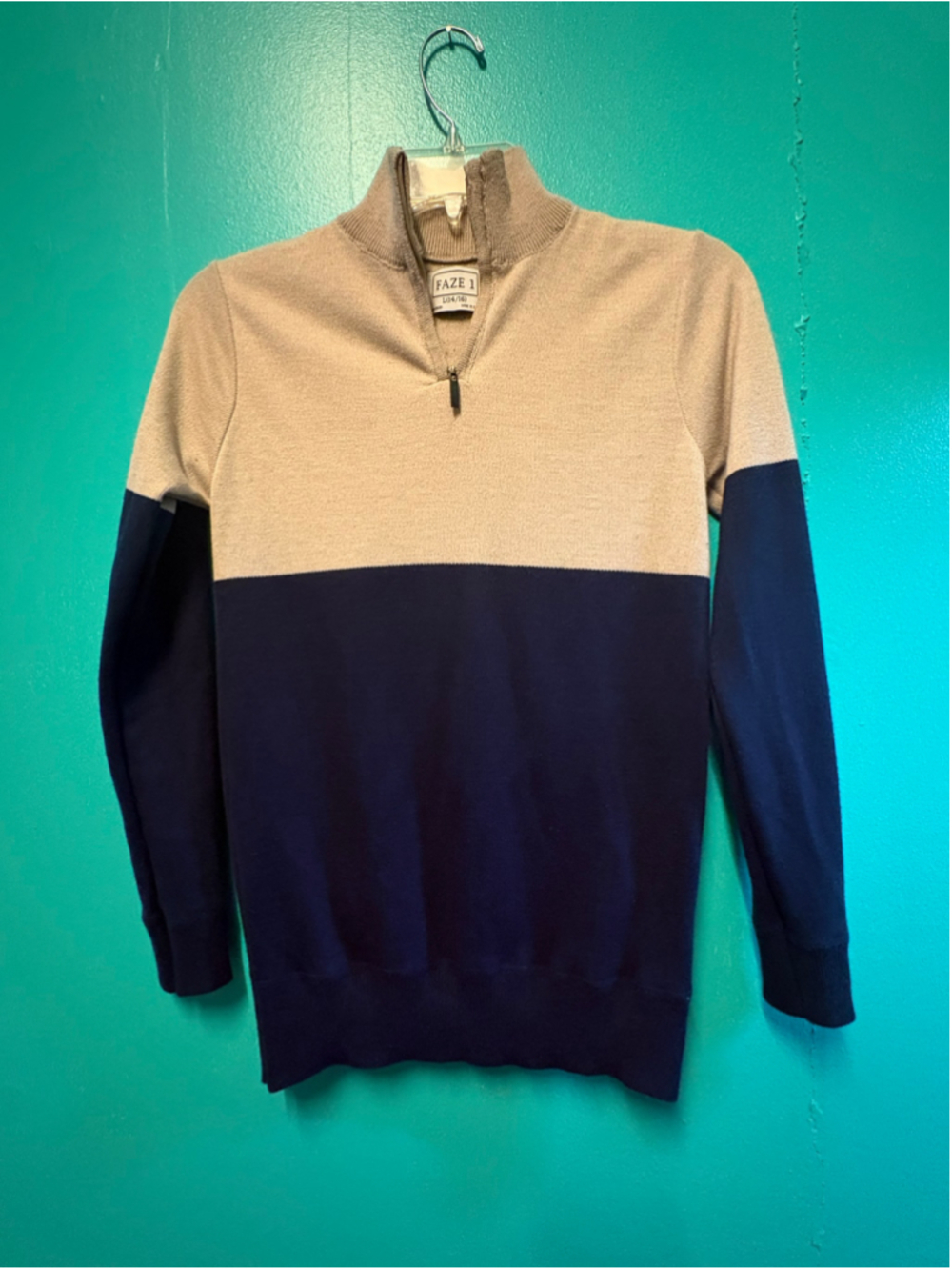 Boys Faze 1 Quarter-Zip Sweater Beige Blue Size L (14/16)